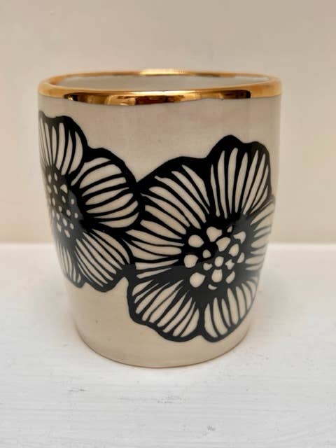 Handmade Floral Ceramic Vase or Tumbler with Gold Lustre