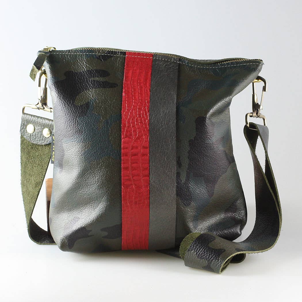 The Graham Crossbody: Camo and Softs: Green Camo w/Gold stripe / Unlined / 11"x10.5"