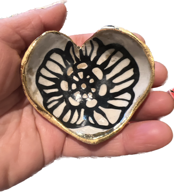 Handmade Heart-Shaped Floral & Gold Catchall Jewelry Dish