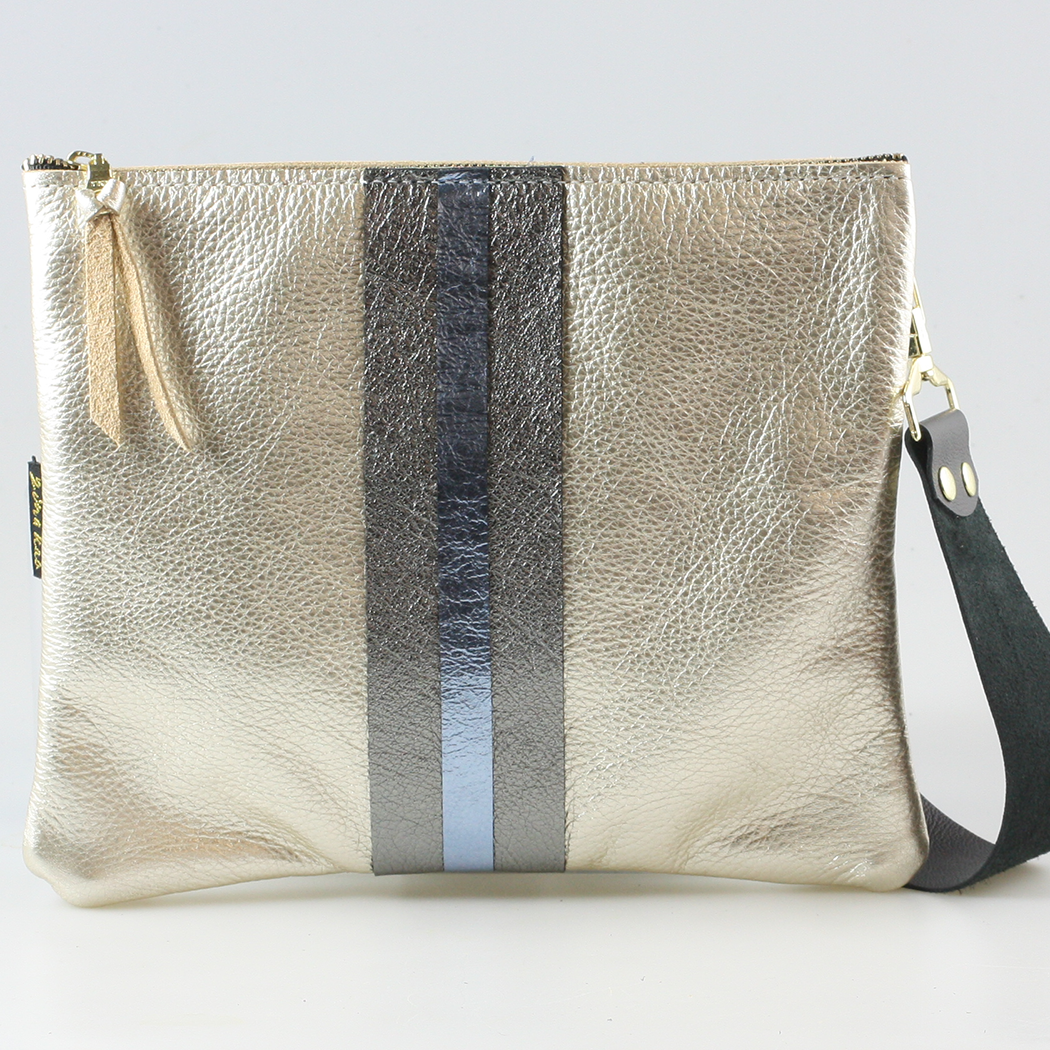 The METALLIC Stripe Taylor: Jet: 1stripe Platinum / Unlined / 11"x9.5"