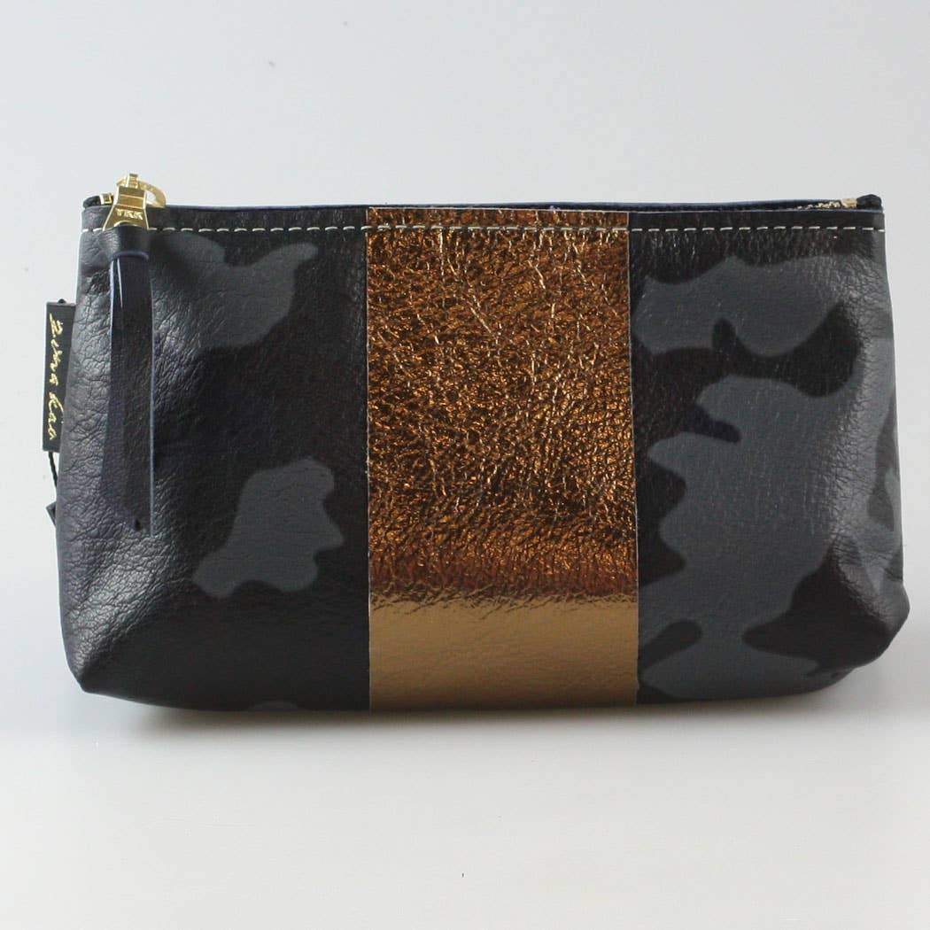 The Smaller CAMO STRIPE Makeup Clutch: Bardot: Navy Camo w/Layered Stripe: Silver/Sapphire