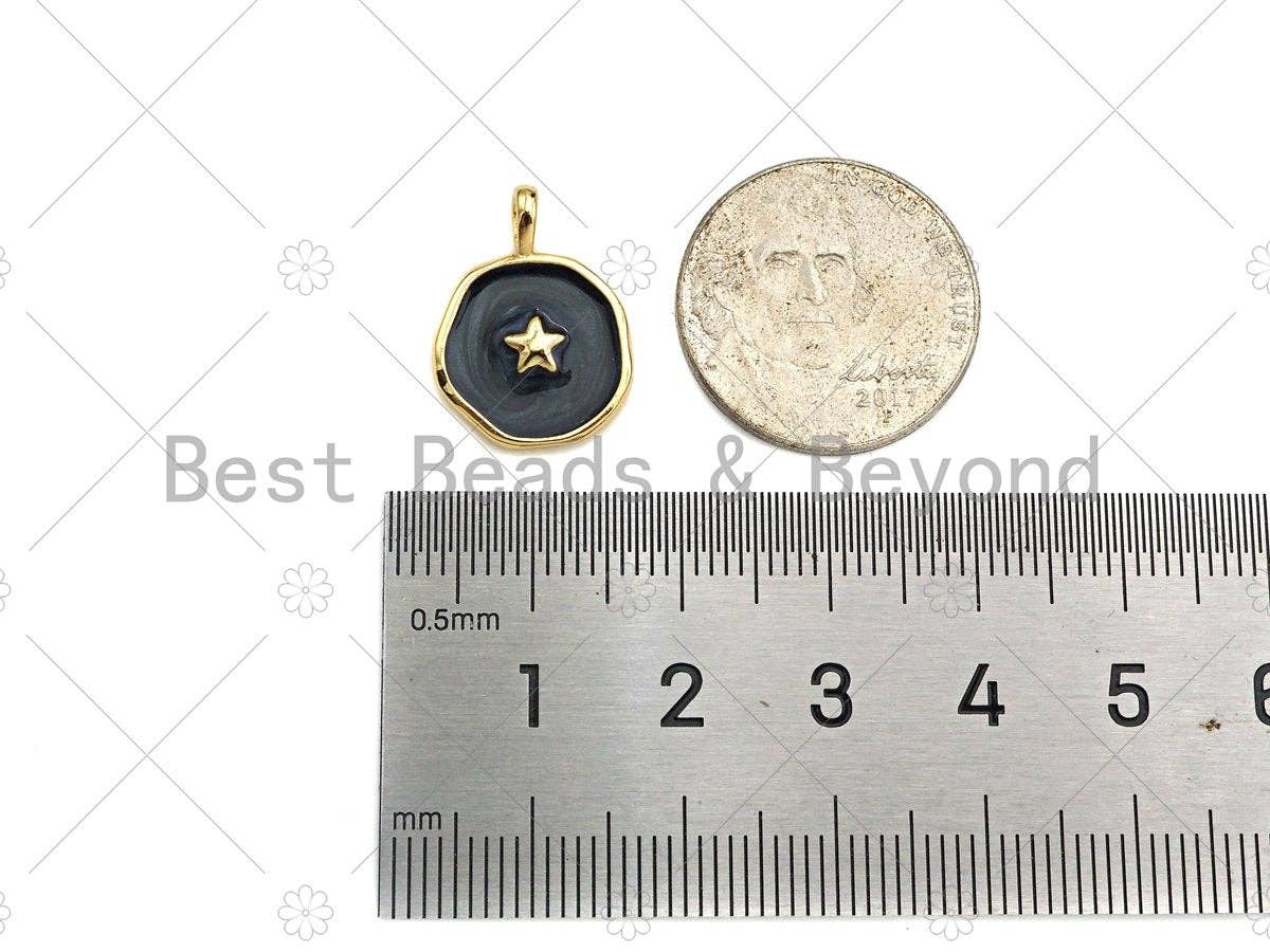 Gold Colorful Enamel Moon Star Heart On Round Coin Green / 1pc