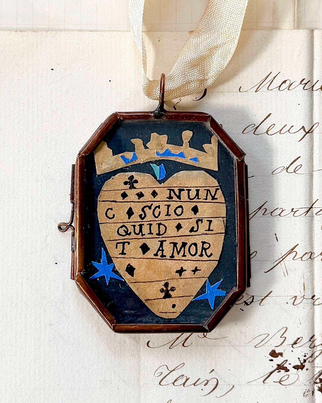 Nunc Scio II. ~ Art Locket Heart Vintage Decor Handmade 