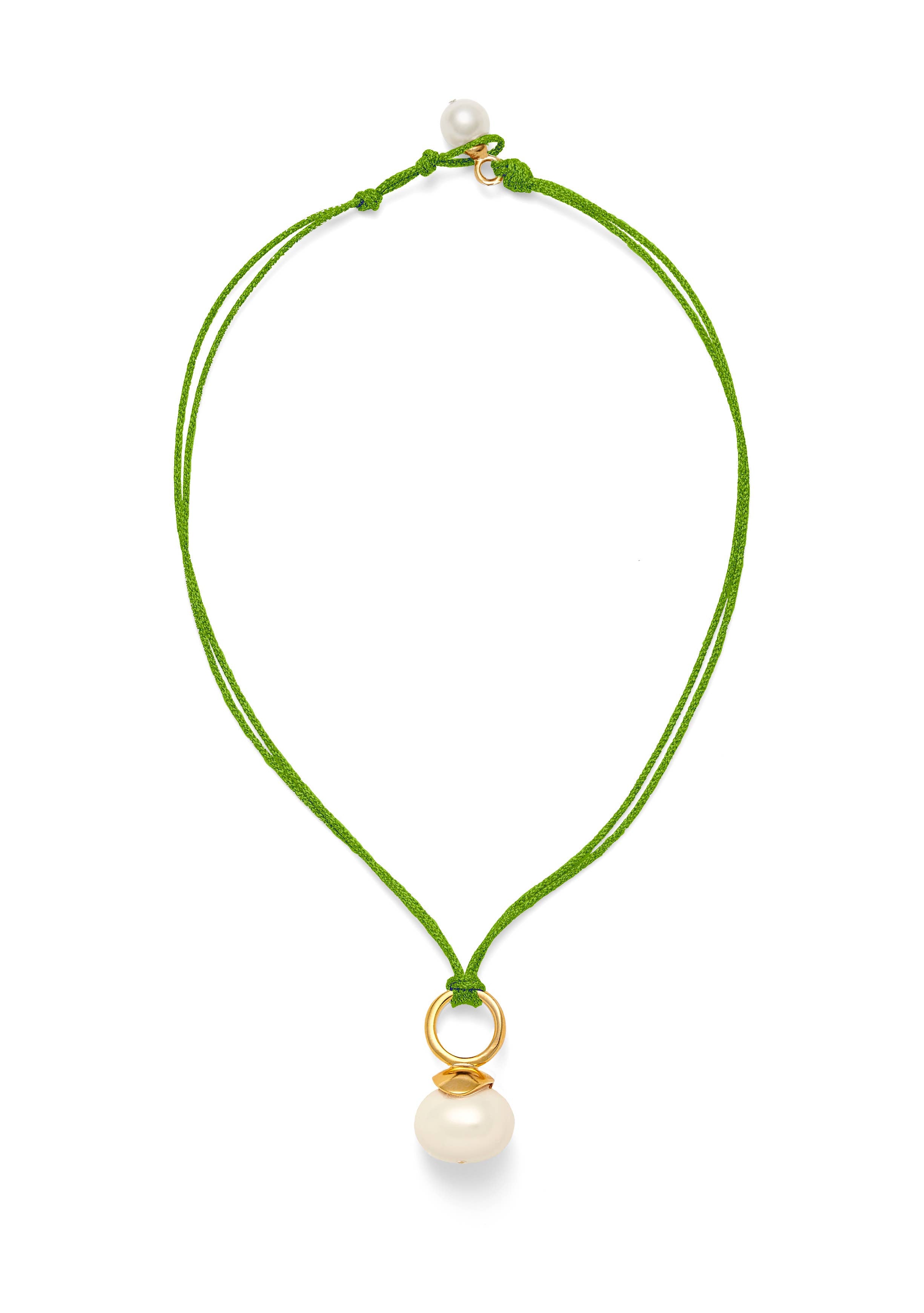 White Pebble Pearl Pendant ~ a Palette of Cords: Military green