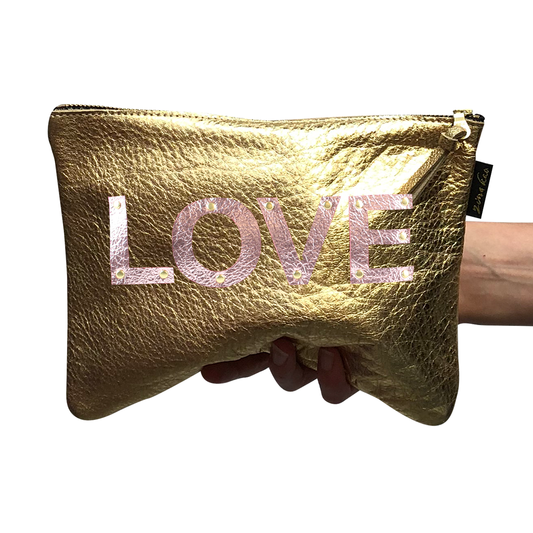 The Metallic Applique Carter: LOVE: Fuschia  w/Rose letters