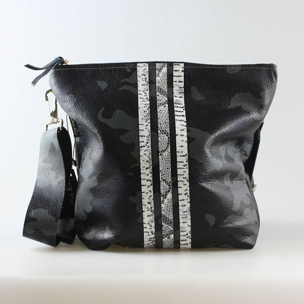 The Graham Crossbody: Camo and Softs: Green Camo w/Coal stripe / Unlined / 11"x10.5"
