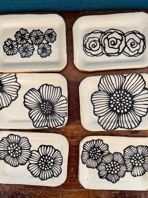 Handmade Ceramic Floral & Gold Tray