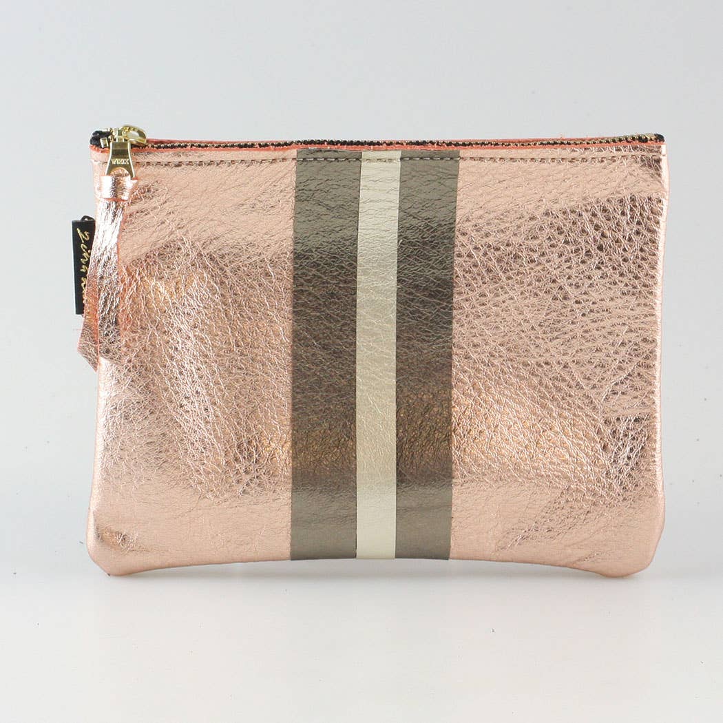 The Stripe Everyday Pouch - FALL colors and 2 sizes!: Jet with 2 stripes: Platinum/Gold / Carter: 9"x6.5"