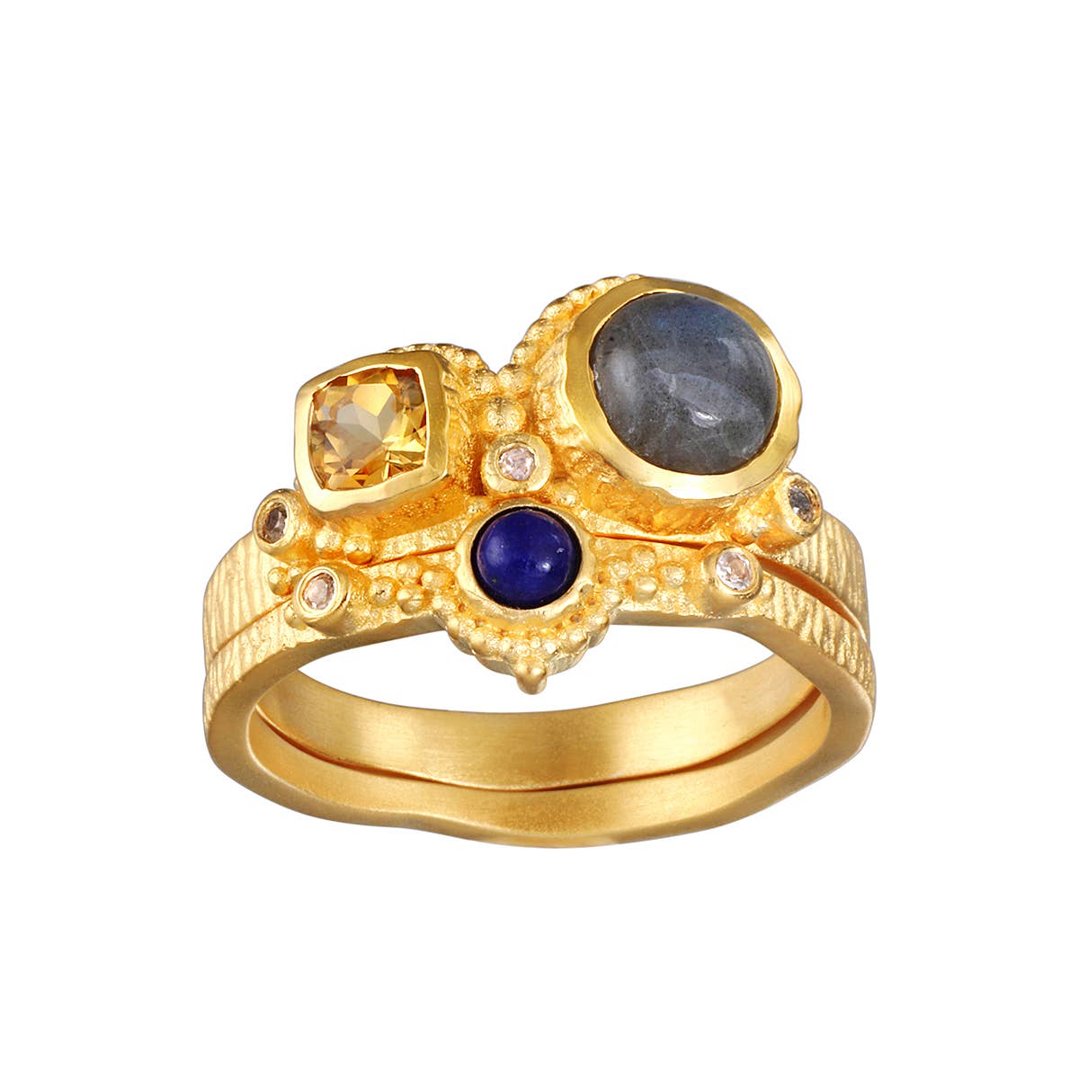 Citrine Labradorite Lapis and White Topaz Cluster Ring: 8