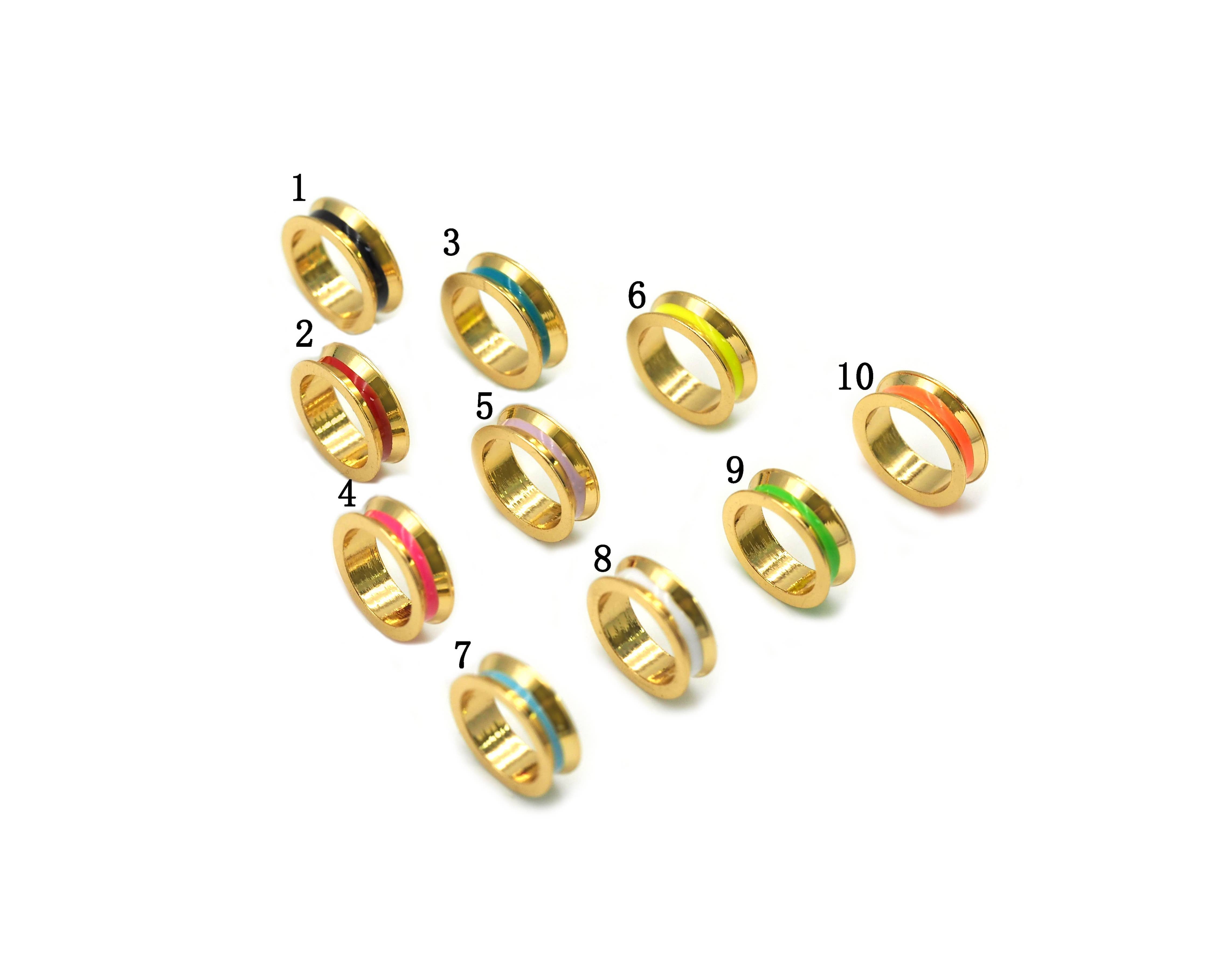 Large Hole Enamel Round Ring Spacer Beads, Sku#LK654: 4 Hot Pink