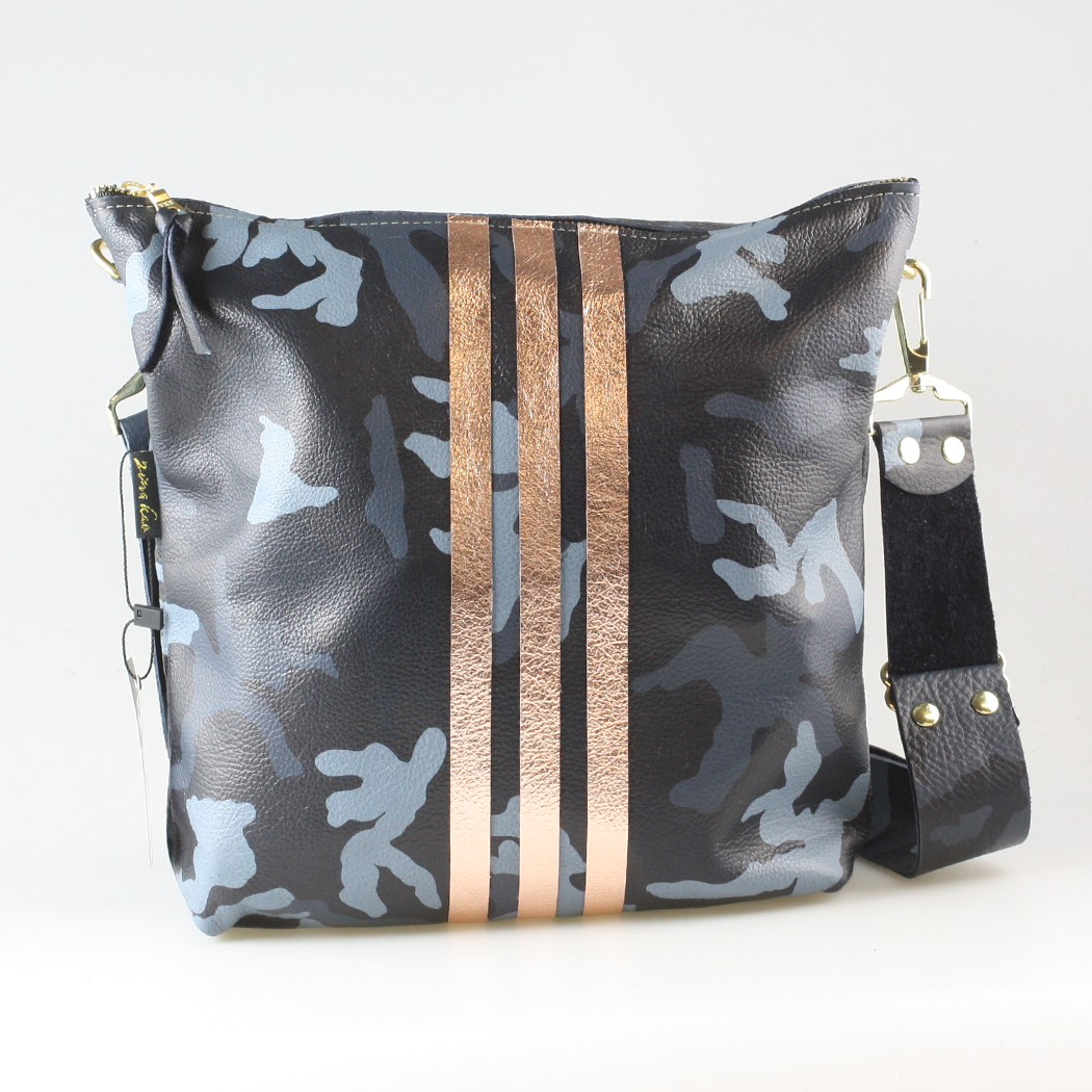 The Graham Crossbody: Camo and Softs: Green Camo w/Coal stripe / Unlined / 11"x10.5"