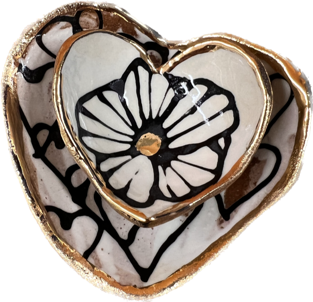 Handmade Heart-Shaped Floral & Gold Catchall Jewelry Dish