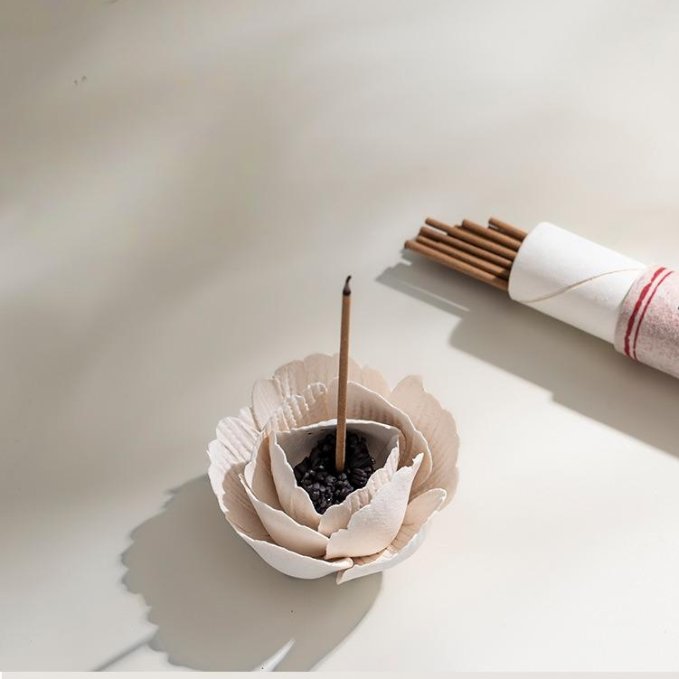 Handmade Ceramic Mini Poppy Flower Incense Burner: Wine