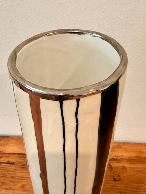 XL Handmade Heirloom Stripe Ceramic Vase in PLATINUM S M L