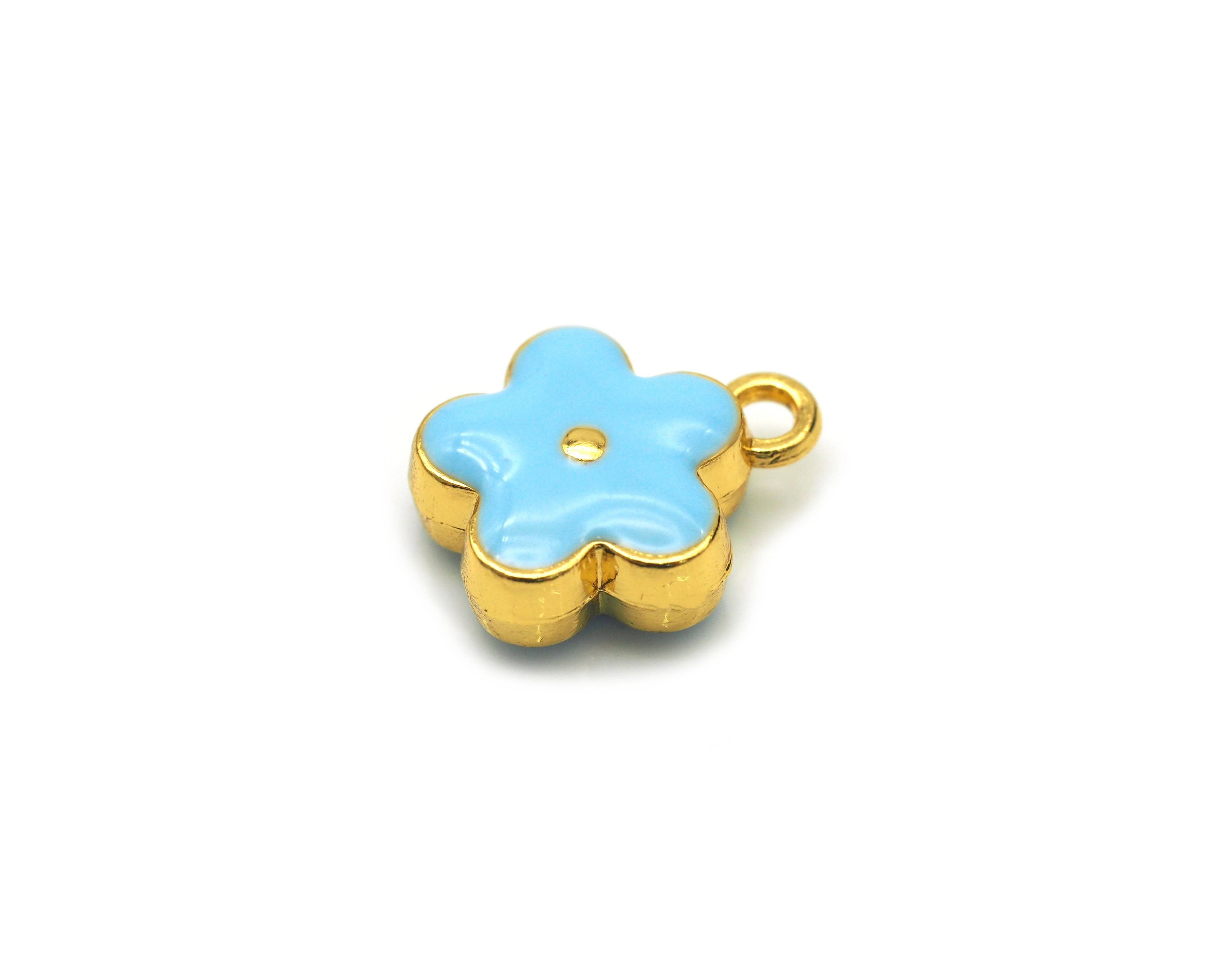 Enamel Flower Charm, Sky Blue