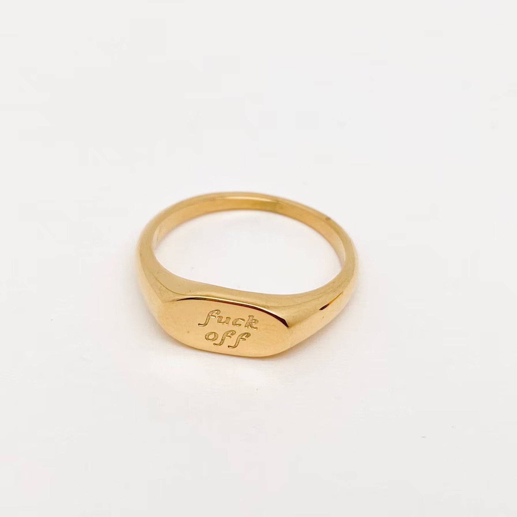 Geometric "fuck off"18K Gold Plated Stainless Steel Ring-FGS: FUCK / 8