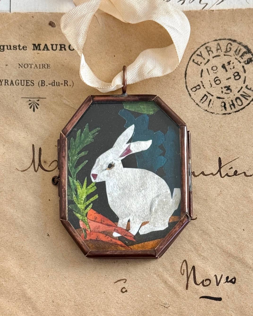 Classical Rabbit ~ Art Locket Garden Vintage Decor Handmade