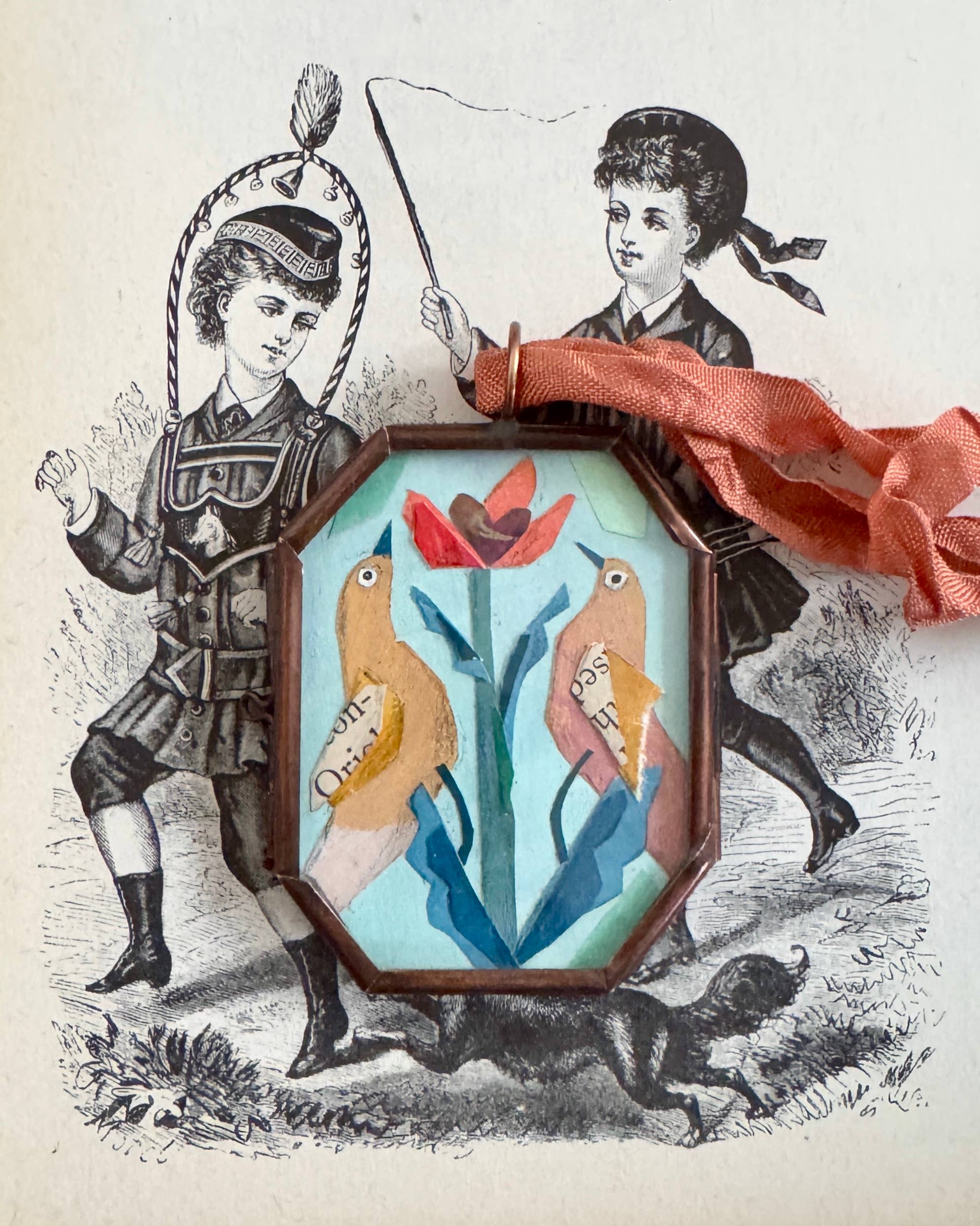 Love Birds ~ Art Locket Vintage Decor Handmade 