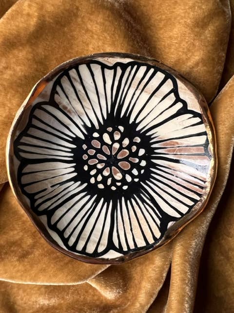 Handmade Floral Round Ceramic Catchall Jewelry Dish 4"