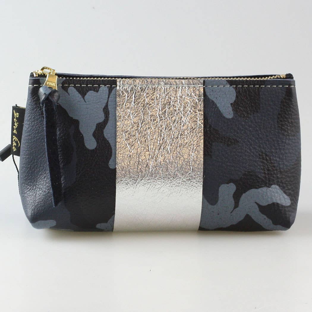The Smaller CAMO STRIPE Makeup Clutch: Bardot: Midnight Camo w/Bronze Stripe