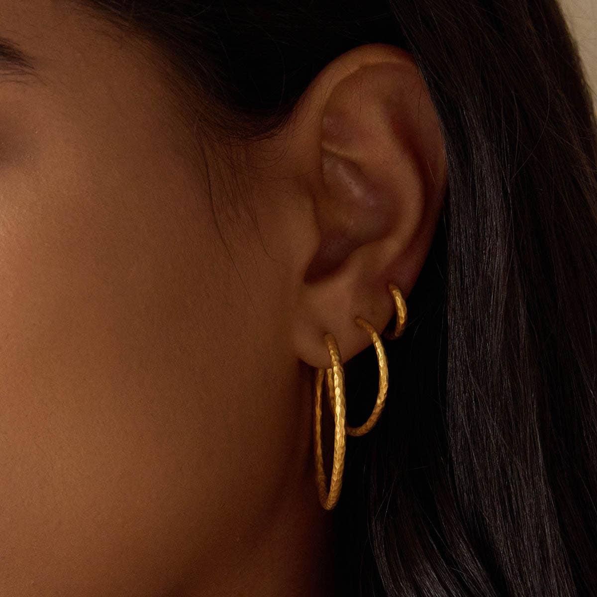 Textured Gold Large Hoop Earring