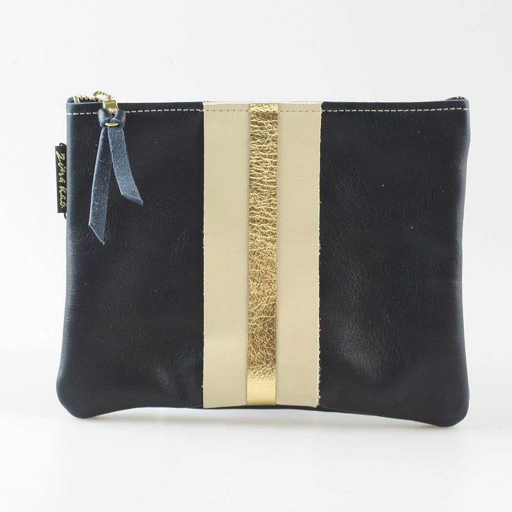 The Stripe Everyday Pouch - FALL colors and 2 sizes!: Moss with Layered Stripe: Copper/Platinum / Carter: 9"x6.5"