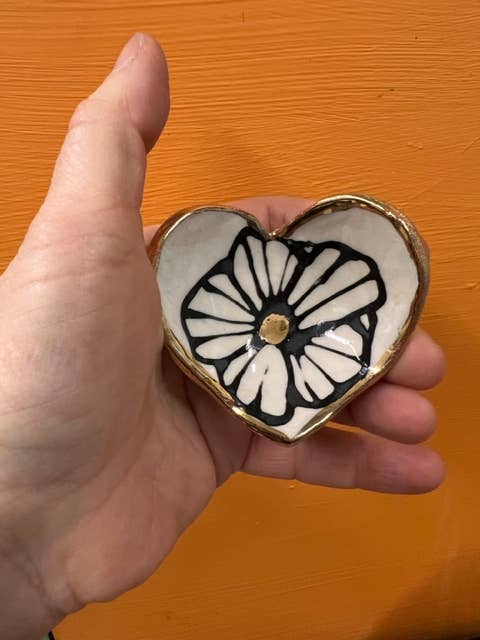 Handmade Heart-Shaped Floral & Gold Catchall Jewelry Dish