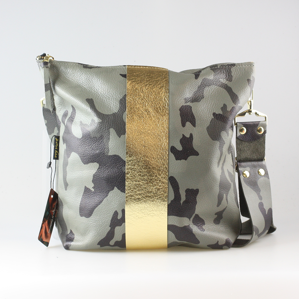 The Graham Crossbody: Camo and Softs: Green Camo w/Coal stripe / Unlined / 11"x10.5"