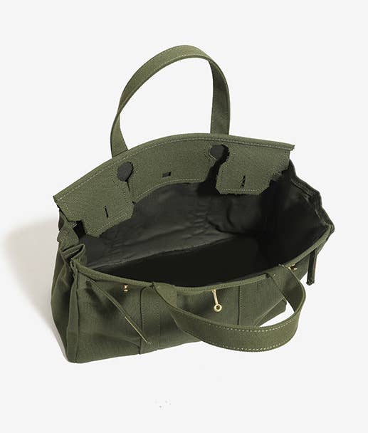 Handmade Premium Cotton Canvas Boat Bag Solid Color  Blue