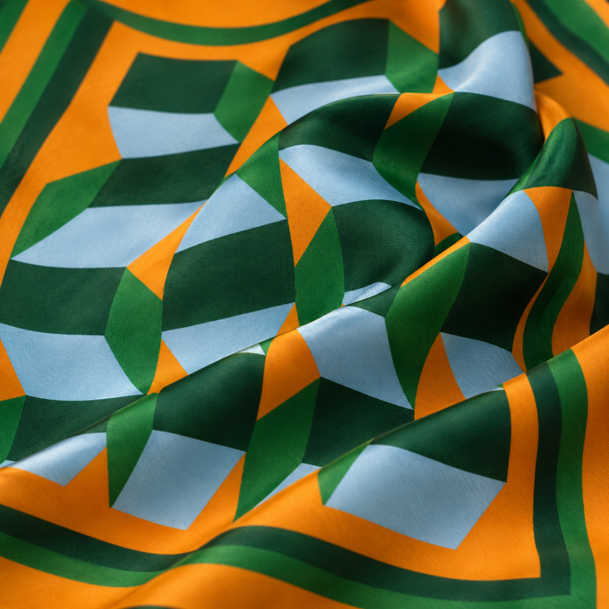 Retro Orange and Green Blocks | Neck Scarf | 100% Silk