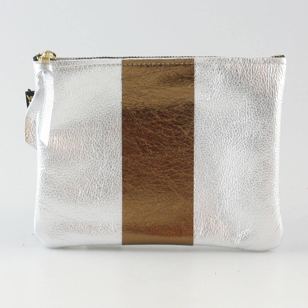 The Stripe Everyday Pouch - FALL colors and 2 sizes!: Moss with Layered Stripe: Copper/Platinum / Carter: 9"x6.5"