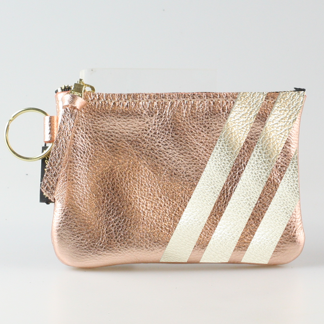 The Kara Wallet: 3 Side Stripes, Peach with Platinum Stripes - Split Ring