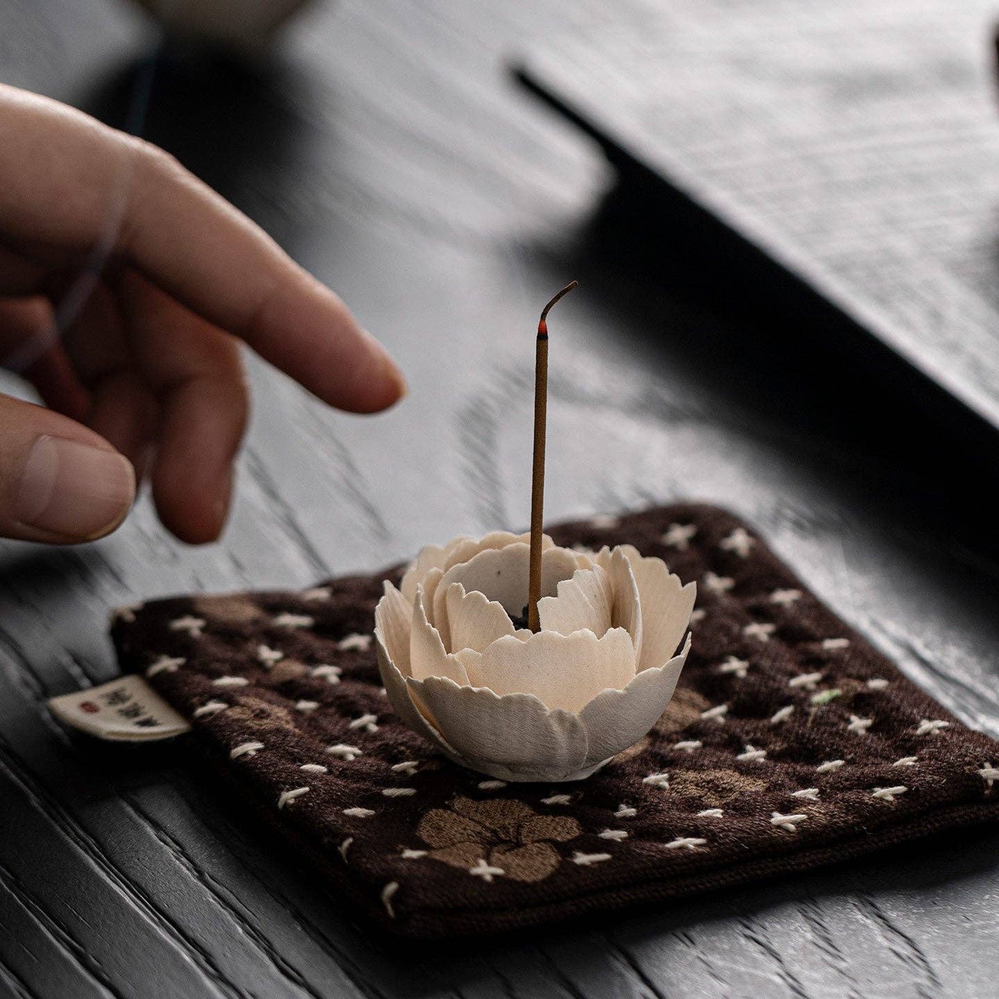 Handmade Ceramic Mini Poppy Flower Incense Burner: Wine