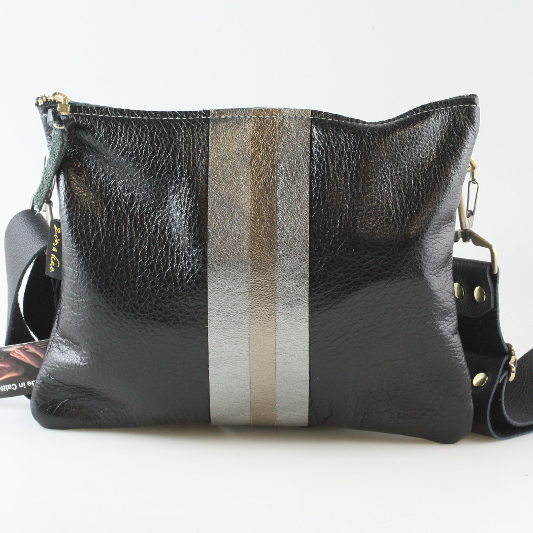 The METALLIC Stripe Taylor: Jet: Layered stripe Gunmetal/Pewter / Unlined / 9"x7.5