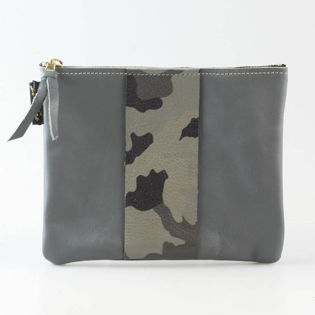 The Stripe Everyday Pouch - FALL colors and 2 sizes!: Fog with 1 Stripe: Granite Camo / Carter: 9"x6.5"