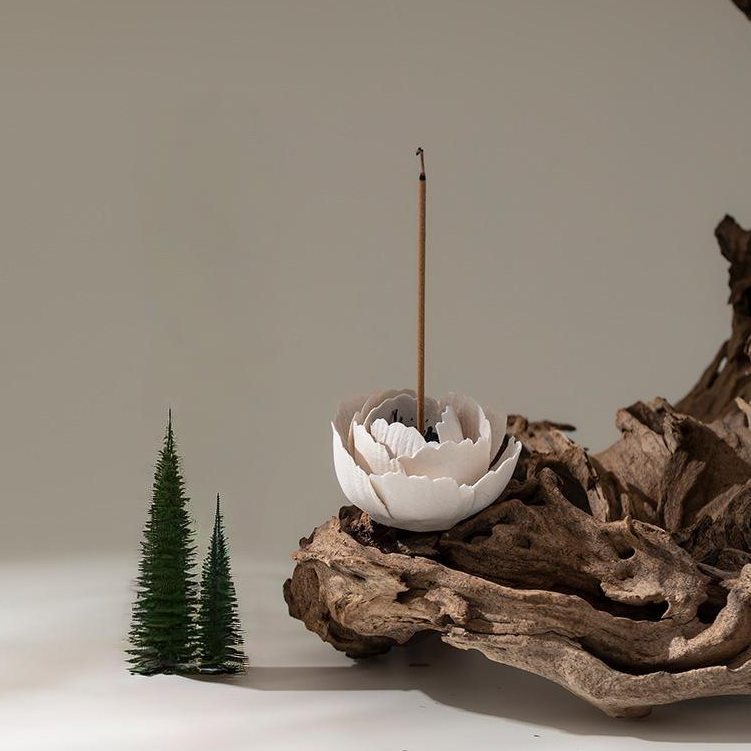 Handmade Ceramic Mini Poppy Flower Incense Burner: White
