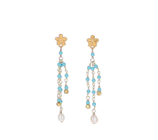 Turquoise and Pearl Chandelier Earrings