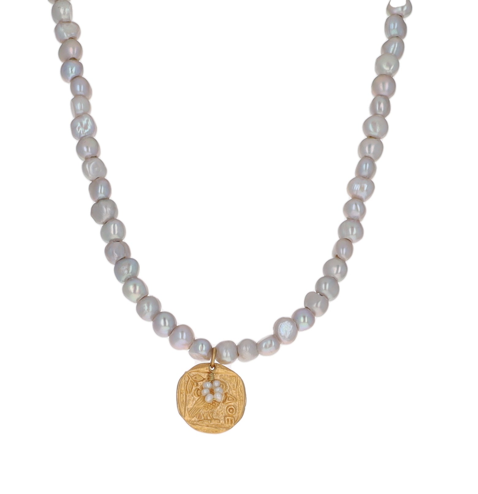 Grey Pearl Necklace with Owl Charm