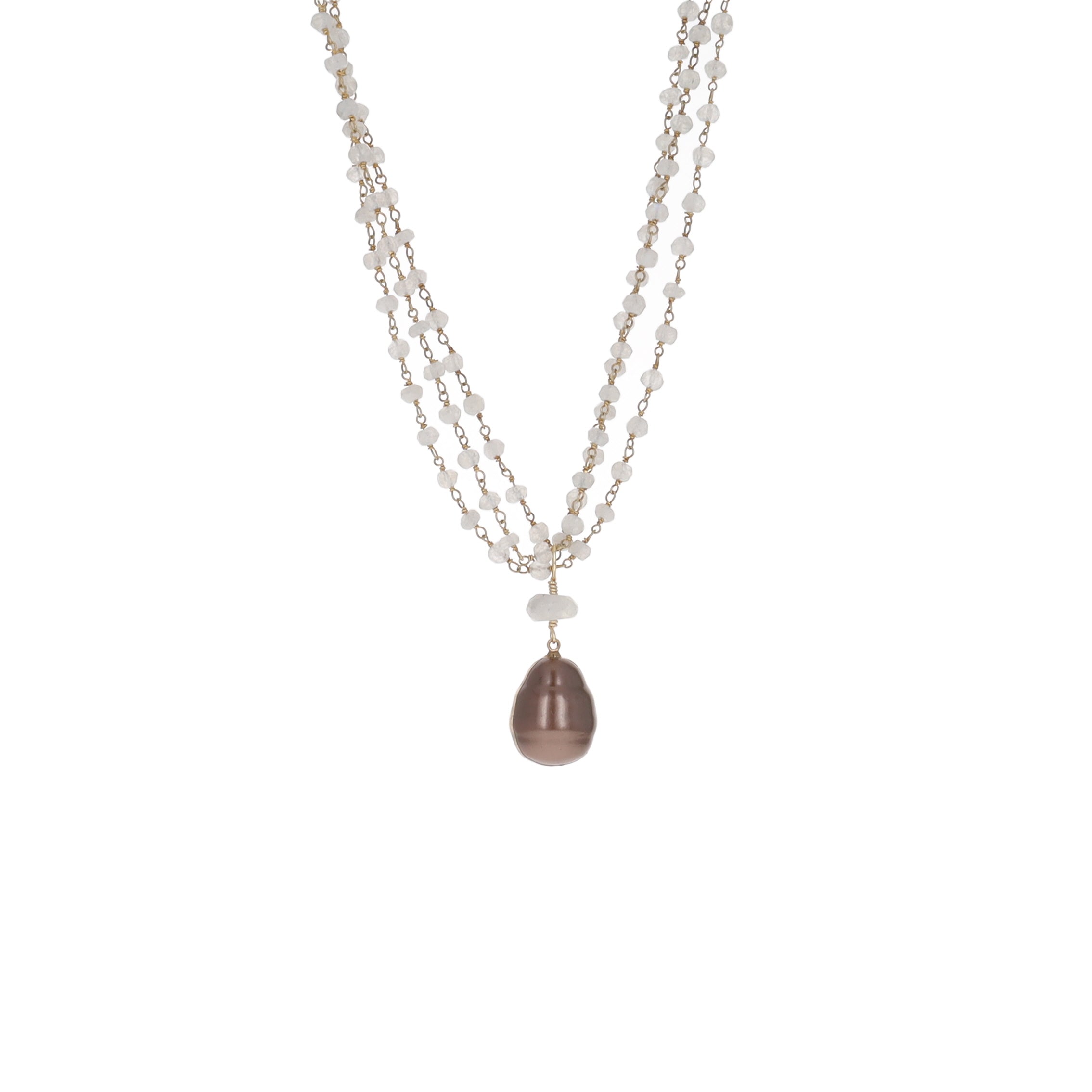 White Moonstone and Chocolate Charm Pearl Necklace