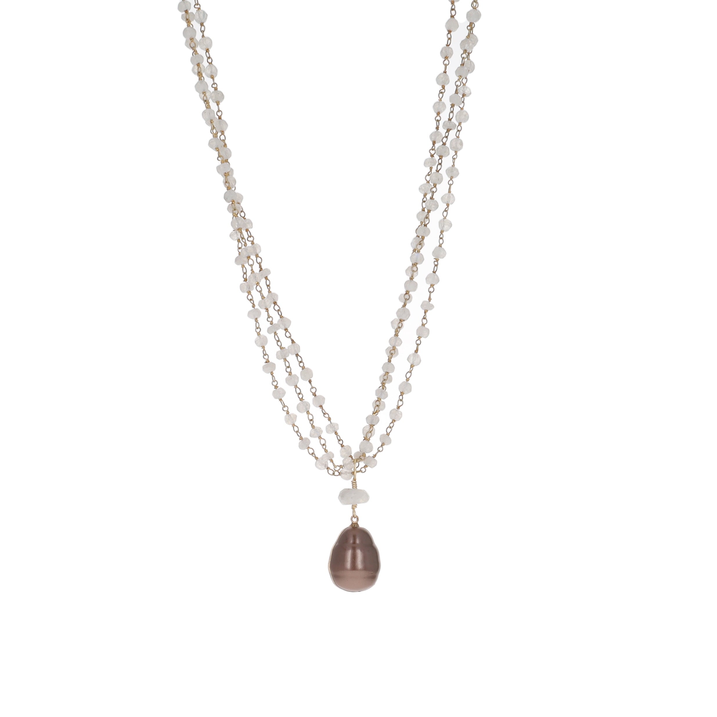 White Moonstone and Chocolate Charm Pearl Necklace