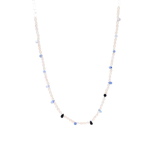 Small rice Pearl and Ombre Sapphire Necklace