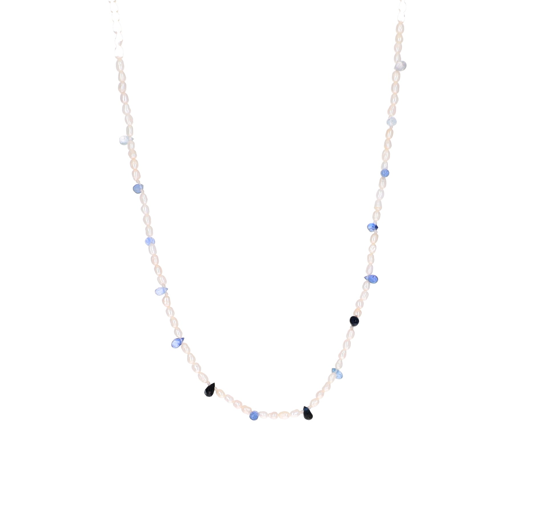 Small Rice Pearl and Ombre Sapphire Necklace