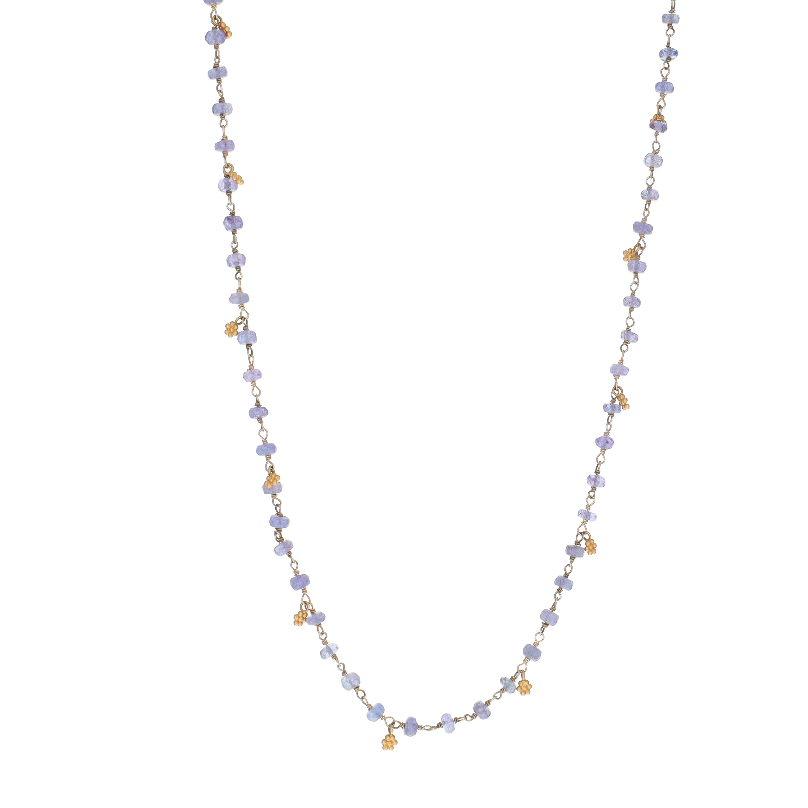 Tanzanite Charm Necklace with Gold Florettes