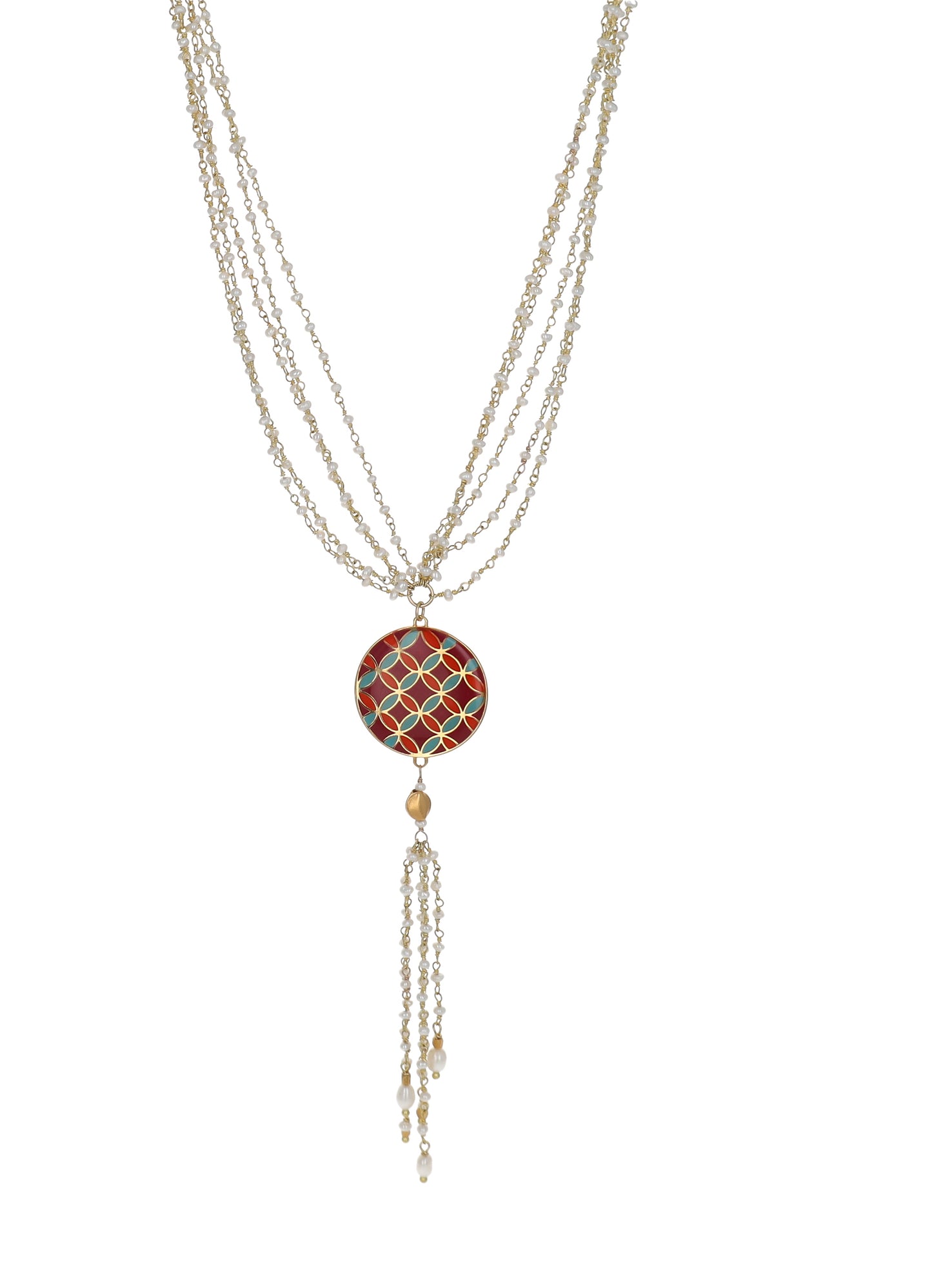 Mosaic Pearl Tassel Necklace