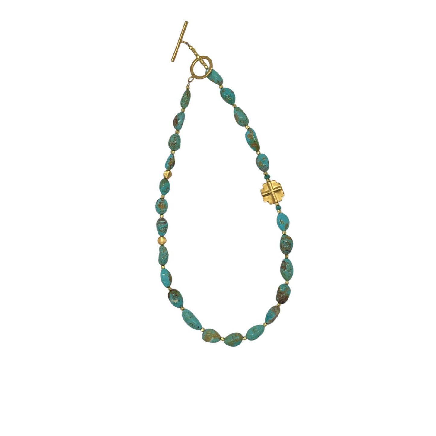 Kingman Turquoise and 22 Carat Gold Bead Necklace