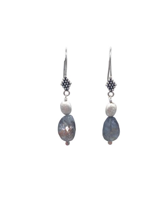 Silver Honeycomb Aquamarine Drop Earrings