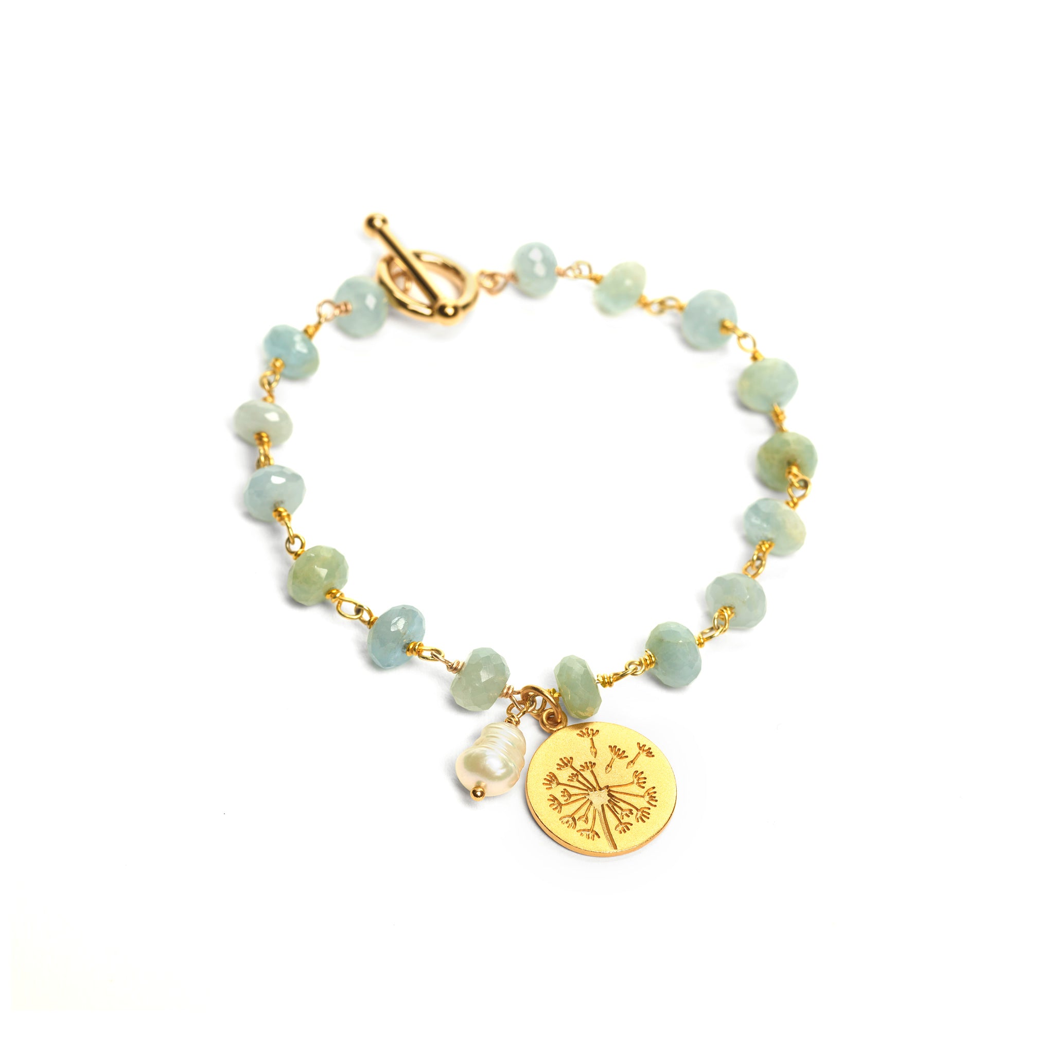 Chrysoprase Beaded Bracelet with Dandelion Charm