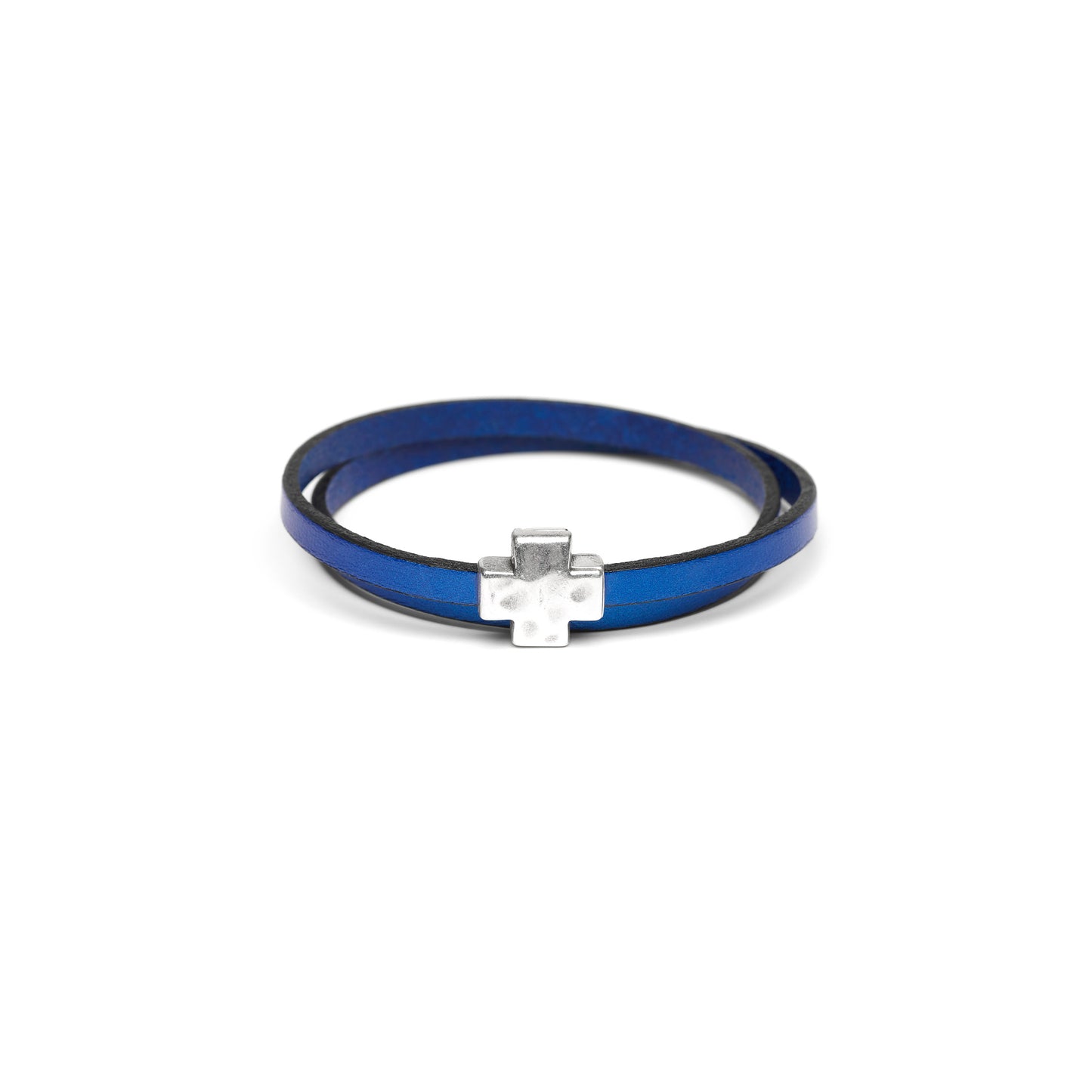 "Wrap it Up Bracelet" with Silver Cross - Double Length - Electric Blue