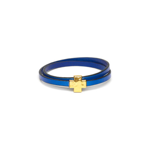 "Wrap it Up Bracelet" with Gold Cross - Double Length - Electric Blue