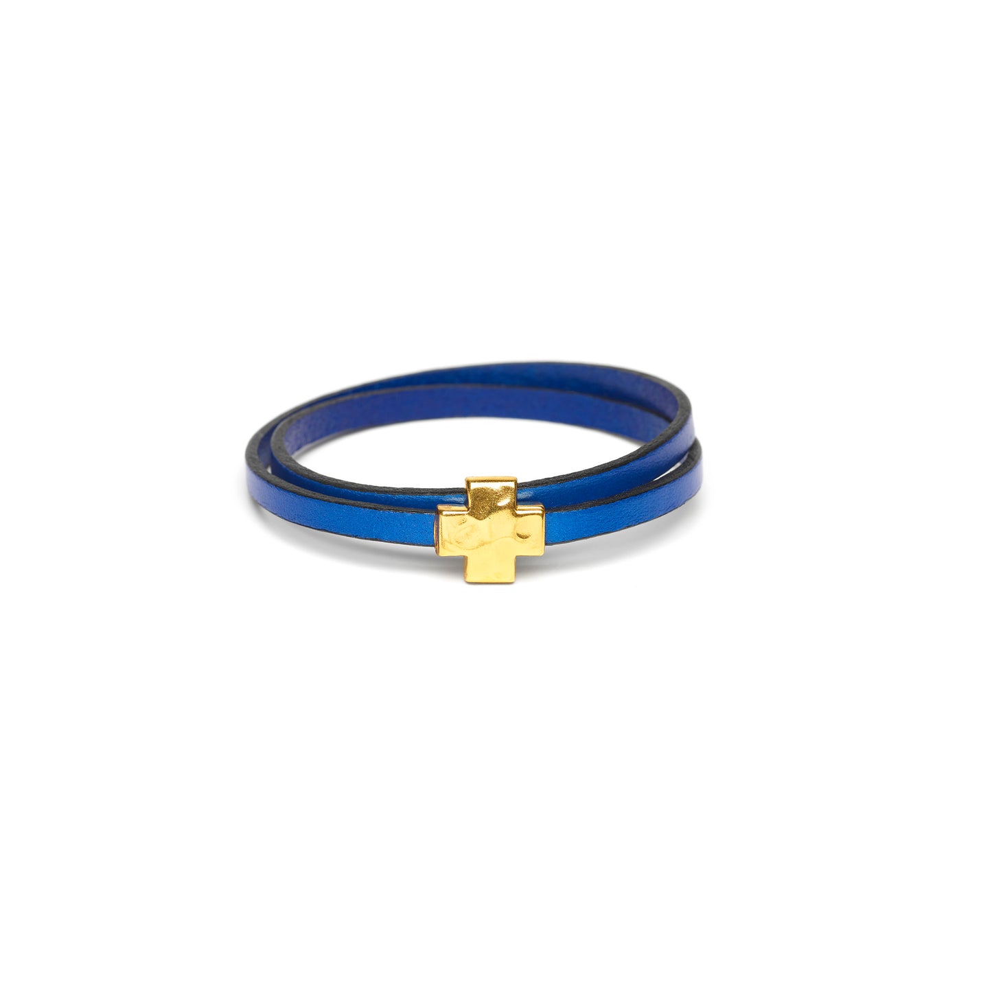 "Wrap it Up Bracelet" with Gold Cross - Double Length - Electric Blue